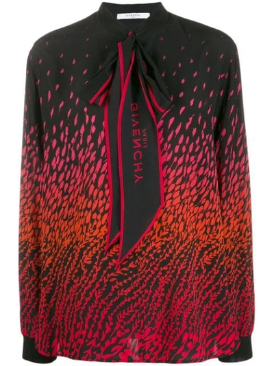 Givenchy Flora-print Silk Scarf-neck Blouse In Black