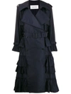 VALENTINO VALENTINO DOUBLE-BREASTED PLEATED TRENCH COAT - 蓝色