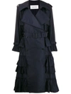 Valentino Double-breasted Pleated Trench Coat In Blue