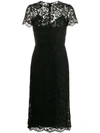 Valentino Women's Short Sleeve Lace Midi Dress In Black