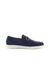 SANTONI NAVY SUEDE LOAFER WITH SNAFFLE,10984584