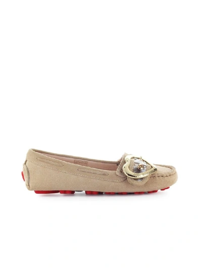 Love Moschino Pink Suede Moccasin In Beige