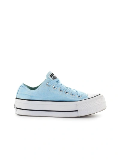 Converse All Star Chuck Taylor Ox Light Blue Platform Sneaker In White