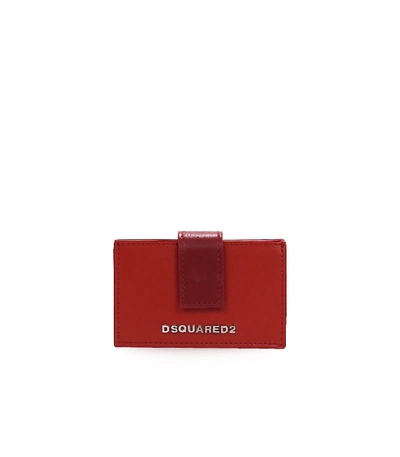 Dsquared2 Metal Logo Accordion Card Case In Red