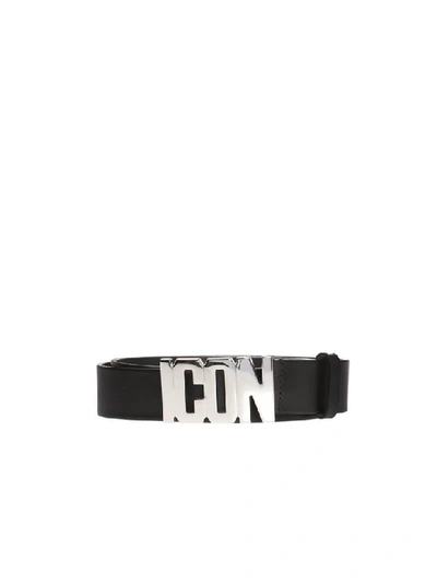 Dsquared2 35mm Icon Buckle Leather Belt In Silver