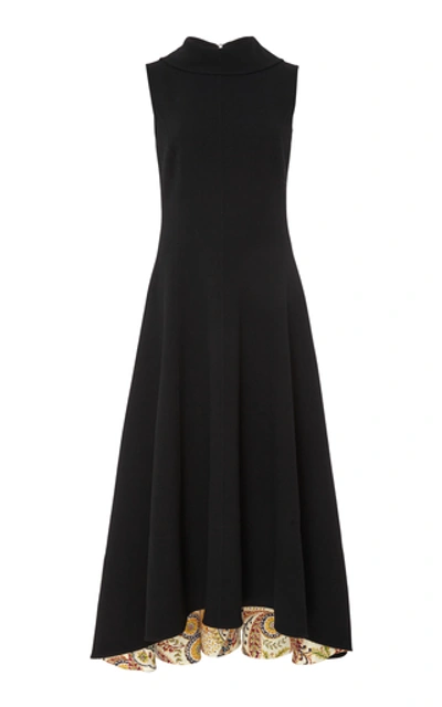 Oscar De La Renta Sleeveless Funnel-neck Dress With Printed Hem In Black