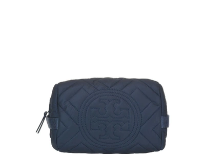 Tory Burch Quilted Nylon Cosmetic Case In Royal Navy