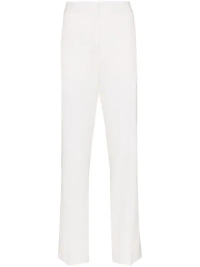 Burberry Satin Stripe Detail Wool Tailored Trousers In White