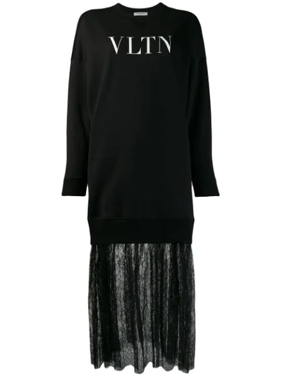 Valentino Vltn Print Sweatshirt Dress - 黑色 In Black