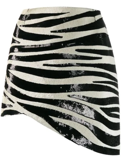 Saint Laurent Asymmetric Zebra-print Sequined Crepe Mini Skirt In White,black