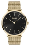 Hugo Boss Men's Horizon Ultra Slim Gold Ion-plated Stainless Steel Mesh Bracelet Watch 40mm Women's Shoes