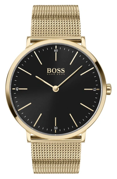 Hugo Boss Men's Horizon Ultra Slim Gold Ion-plated Stainless Steel Mesh Bracelet Watch 40mm Women's Shoes