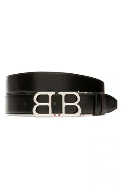 Bally Britt Mirror B Buckle Reversible Leather Belt In Black