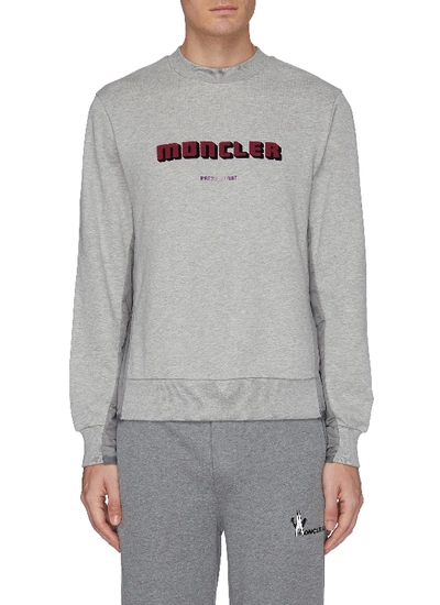 Moncler Logo Velvet Flock Print Sweatshirt In Light Grey