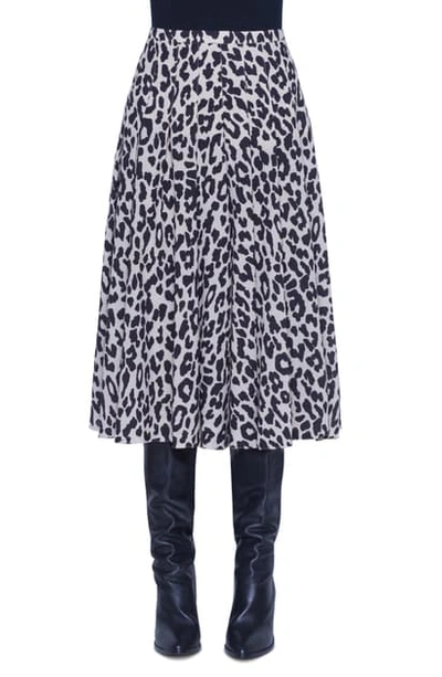 Akris Punto Leopard Print Pleated Wool Skirt In Offwhite/ Black