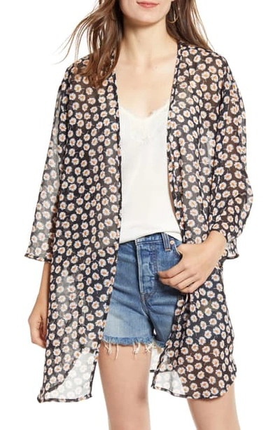 Band Of Gypsies Print Open Front Chiffon Wrap In Daisy Print