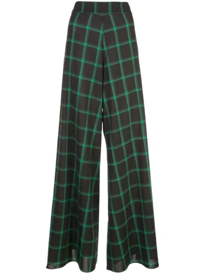 Alice And Olivia Athena Windowpane Check Wide-leg Trousers In Plaid Black/emerald