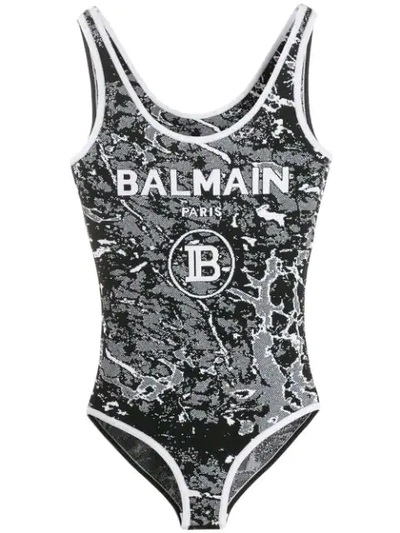 Balmain Camo Logo-graphic Bodysuit In Eab Eab Noir