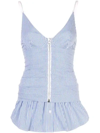 Alexander Wang Ruched Striped Cotton-blend Peplum Camisole In 980 Blue St