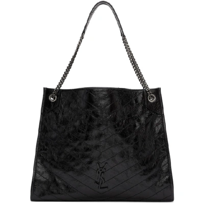 Saint Laurent Niki Medium Crinkled Calf Shopper Tote Bag In Black