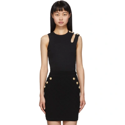 Balmain Cut-out Shoulder Tank Top In 0pa Noir