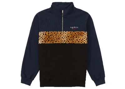 Pre-owned Supreme Leopard Panel Half Zip Sweatshirt Navy