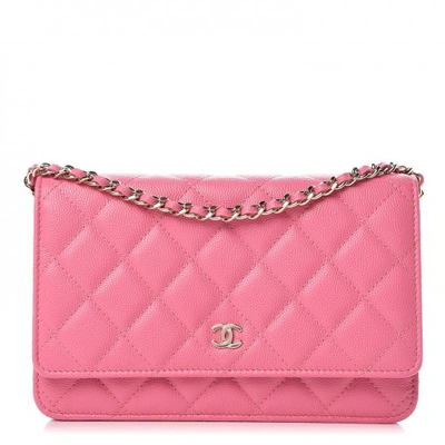 Pre-owned Chanel  Wallet On Chain Caviar Pink