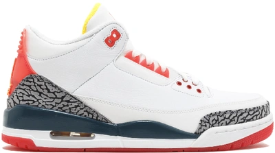 Pre-owned Jordan  3 Retro Solefly Lotto In White/laser Crimson-nightshade-laser Orange