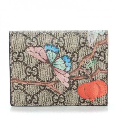 Pre-owned Gucci Card Case Wallet Monogram Gg Supreme Tian Print Brown/beige/pink/blue