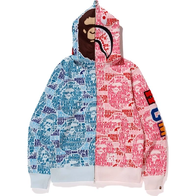 APE BAPE XXV 25周年　HALF SHARK HOODIE パーカー Bape Xxv Cities Camo 2nd Ape Shark Half Full Zip Hoodie Blue/pink