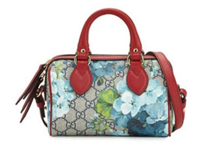 Pre-owned Gucci Top Handle Bag Blue Blooms Mini Beige/ebony