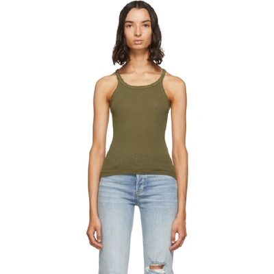 Re/done Ribbed Cotton-jersey Tank In Army Green