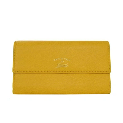 Pre-owned Gucci Continental Swing Flap Wallet Grained Calfskin Yellow