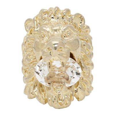 Gucci Lion-head Crystal-embellished Ring In Gold,crystal