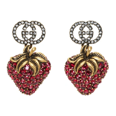 Gucci Gg Big Red Strawberry Crystal Earrings In 8413 Red