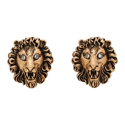 Gucci Gold-tone Lion Head Stud Earrings In 8062 Multi