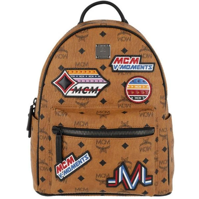 Pre-owned Mcm Stark Backpack Visetos Victory Patches Small Cognac