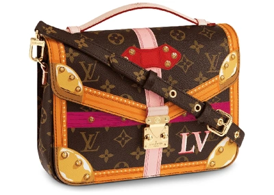 Pre-owned Louis Vuitton Pochette Metis Monogram Summer Trunk Collection Brown/pink