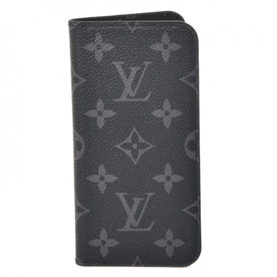 Pre-owned Louis Vuitton Folio Case Iphone X Monogram Eclipse Gray/black