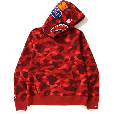 Pre-owned Bape Color Camo Shark Wide Pullover  Hoodie Red