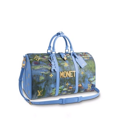Pre-owned Louis Vuitton X Jeff Koons Keepall Bandouliere Claude Monet Masters 50 Lavender Multicolor