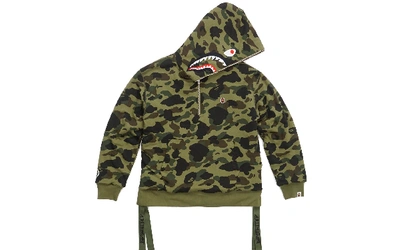 Pre-owned Bape Military Rock Star 1st Camo Shark Sherpa Pullover Hoodie Green