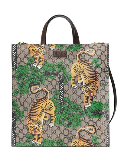 Pre-owned Gucci Bengal Tiger Tote Supreme Gg Large Brown