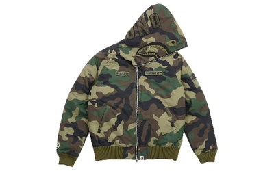Pre-owned Bape  Undefeated Woodland Camo Shark Down Jacket Green