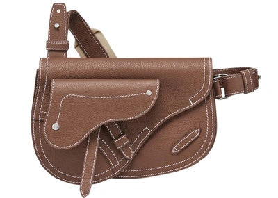 Pre-owned Dior X Kaws Pouch Saddle Brown