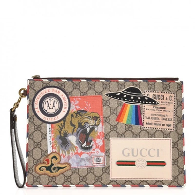 Pre-owned Gucci Zip Pouch Monogram Gg Supreme Courrier Beige/ebony