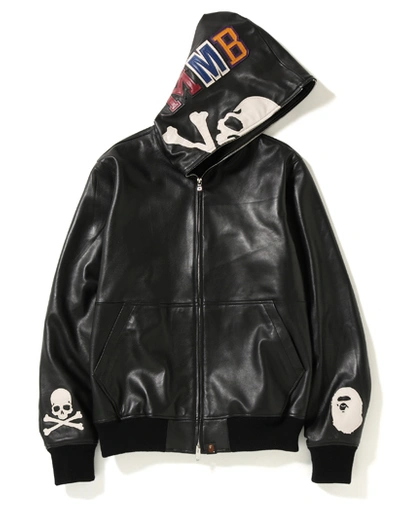 Bape X Mastermind Japan Leather Shark Hoodie Jacket Black/white