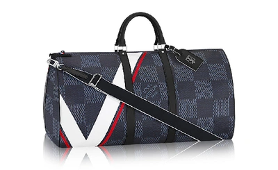 Pre-owned Louis Vuitton Keepall Bandouliere Latitude Damier Cobalt America's Cup 55 Cobalt Multicolor