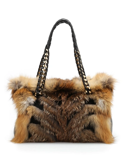 Roberto Cavalli Fox Fur Bowler Bag In Brown