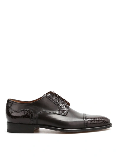 Corneliani Leather Derby Shoes In Brown In Dark Brown